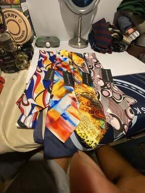 Barry Wang Mens Silk Necktie Set - Assorted Geometric and Abstract Prints - 4 Pa